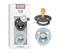 Chupete BIBS Colour, paquete de 2, chupete sin BPA, Tetina con forma simétrica. Látex natural, Hecho en Dinamarca. Talla 1 (0-6 meses), Iron/Baby Blue