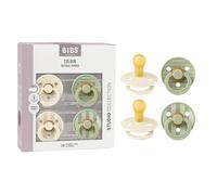 Chupete BIBS Colour Studio, paquete de 4, chupete sin BPA, Tetina redonda. Látex natural, Hecho en Dinamarca, 0+ meses (Paquete de 4), Ivory/Sage