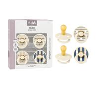 Chupete BIBS Colour Studio, paquete de 4, chupete sin BPA, Tetina redonda. Látex natural, Hecho en Dinamarca, 0+ meses (Paquete de 4), Ivory