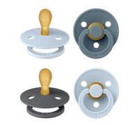 Chupete BIBS Colour Symmetrical, paquete de 4, chupete sin BPA, Tetina con forma simétrica. Látex natural, Hecho en Dinamarca. 0-6 meses (paquete de 4), Baby Blue Mix