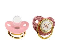 Chupete de bebé dorado, Chupete personalizado y conjunto de sujetador, Chupete A-Z 26 Letras Bling Recién nacido Chupete de Silicona Bebé Pezón Regalo para Bebé de 6 a 18 Meses, #924, Lettre N