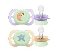 Philips Avent - 2 chupetes nocturnos Ultra Start niña lila y amarillo (0-2m)