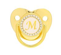 Chupete dorado para bebé, 26 letras, diseño curvo, de silicona, con clips para bebés de 6 a 18 meses, talla M