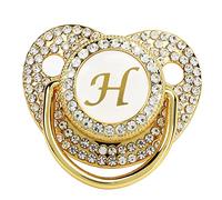 Chupete dorado para bebé, juego de chupetes personalizados y clips para chupetes, chupete con letras A-Z 26 protector de polvo Bling chupete recién nacido chupete de silicona para pezón