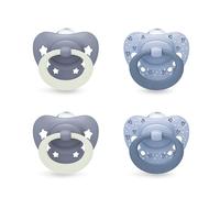NUK First Choice Classic Chupete para bebé | 0-6 meses | Chupetes ortodónticos | 95% de aceptación por parte de los bebés** | Azul | 4 unidades