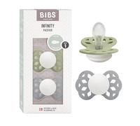 Chupete simétrico BIBS Infinity, paquete de 2, sin BPA, Tetina con forma simétrica. Silicona, Hecho en Dinamarca, 6+ meses (Paquete de 2), Sage Glow/Cloud Glow