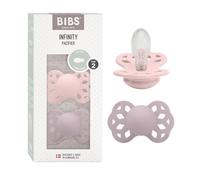 Chupete simétrico BIBS Infinity, paquete de 2, sin BPA, tetina simétrica, silicona, Tetina con forma simétrica. Silicona, Hecho en Dinamarca, Talla 2 (6-18 meses), Blossom/Dusky Lilac