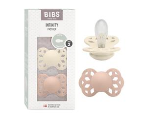 Chupete simétrico BIBS Infinity, paquete de 2, sin BPA, tetina simétrica, silicona, Tetina con forma simétrica. Silicona, Hecho en Dinamarca, Talla 2 (6-18 meses), Ivory/Blush