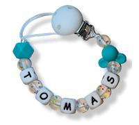Chupetero Personalizado con Nombre de Bebe. Cadena para no Perder el Chupete. Sujetachupetes Seguro Fabricado en España. EN-71. Sujetatijeras enfermeria (Verde y transparente)