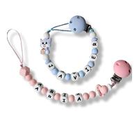 Chupetero Personalizado con Nombre de Bebe. Cadena para no Perder el Chupete. Sujetachupetes Seguro Fabricado en España. EN-71. Sujetatijeras enfermeria (Azul o rosa bebé)
