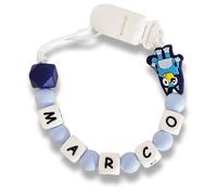 Chupetero Personalizado con Nombre de Bebe. Cadena para no Perder el Chupete. Sujetachupetes Seguro Frabricado en España. EN-71. Sujetatijeras enfermeria (Perrita azul)