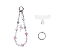 CHUQING Cadena para teléfono móvil con perlas correa de mano corta llavero universal con mariposas correa para muñeca color morado