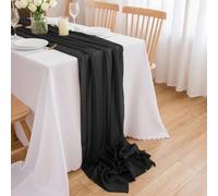 CHUQING Camino de Mesa de Gasa Negro, Mantel de Gasa Negro, Tela Decorativa, 4 m x 70 cm