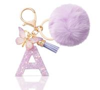 CHUQING Llavero con forma de letra, regalos para niñas, llavero con pompón, letras iniciales, letras, mariposas, para mujeres, mujeres, regalo de cumpleaños, Lila-a., S