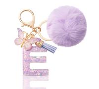 CHUQING Llavero con forma de letra, regalos para niñas, llavero con pompón, letras iniciales, letras, mariposas, para mujeres, mujeres, regalo de cumpleaños, Lila-e., S