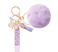 CHUQING Llavero con forma de letra, regalos para niñas, llavero con pompón, letras iniciales, letras, mariposas, para mujeres, mujeres, regalo de cumpleaños, Lila-i, S