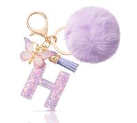 CHUQING Llavero con forma de letra, regalos para niñas, llavero con pompón, letras iniciales, letras, mariposas, para mujeres, mujeres, regalo de cumpleaños, Lila-h., S