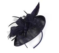 Church Hat Pearl Mesh Design Bowknot Masquerade Wedding Hair Accessories For Women Ladies Para Bodas, Fiestas de Té(Deep blue)