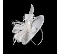 Church Hat Pearl Mesh Design Bowknot Masquerade Wedding Hair Accessories For Women Ladies Para Bodas, Fiestas de Té(White)