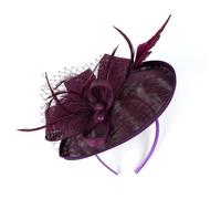 Church Hat Pearl Mesh Design Bowknot Masquerade Wedding Hair Accessories For Women Ladies Para Bodas, Fiestas de Té(Purple)