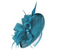 Church Hat Pearl Mesh Design Bowknot Masquerade Wedding Hair Accessories For Women Ladies Para Bodas, Fiestas de Té(Peacock Blue)
