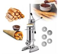 Churro Maker, manual de acero inoxidable, incluye 5 moldes para hacer churros españoles, donas y salchichas en cocinas profesionales