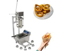 Churro Maker - Máquina manual de acero inoxidable con freidora y 6 boquillas para restaurantes y panaderías