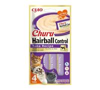 Churu Hairball Control Gatos - Snacks para prevenir Las Bolas de Pelo- Receta de Atún - Promueve una digestión Saludable - 56g (4 Tubos x14g)