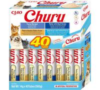 CHURU Variedad de Atún (40x14 gr) - Snack Húmedo para Gatos (Atún, Atún con Ternera, ATún con de y Atún con sabor a )