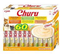 CHURU Variedad de Pollo (60x14 gr) - Snack Cremoso Húmedo para Gatos (Pollo, Pollo con , Pollo con Queso, Pollo con Ternera, Pollo con Queso y Ternera, Pollo con Salmón)