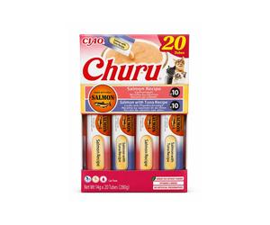 CHURU Surtido Salmón (20x14 gr) - Snack Cremoso para Gatos con Salmón Real Sin Cereales (Salmón y Salmón con Atún)