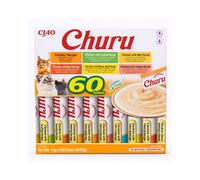 CHURU Variedad de Pollo (60x14 gr) - Snack Húmedo para Gatos (Pollo, Pollo con , Pollo con Queso, Pollo con Ternera, Pollo con Queso y Ternera, Pollo con Salmón)