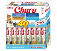 CHURU Variedad de Atún (40x14 gr) - Snack Húmedo para Gatos (Atún, Atún con Ternera, ATún con de y Atún con sabor a )