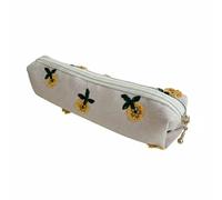 ChuYiElegance Estuche Bordado Cartuchera Escolar Estuche de Maquillaje Bolsa Multiusos con Bordado Artístico y Capacidad Amplia con Cremallera Suave Adecuado para, Beige+Flor+Amarilla