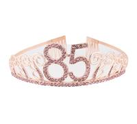 CHUYIX Corona de cumpleaños de oro rosa, 85 números, corona de feliz cumpleaños con peine, estrás, corona de cristal con número, tiara de cumpleaños, corona para cumpleaños, fiestas, suministros
