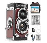 CHUZHAO - Cámara Digital Retro: cámara Vintage portátil Estilo TLR de Doble Lente, Enfoque automático de 12 MP 1080P FHD para apuntar y Disparar de Bolsillo, cámaras Digitales Retro con Tarjeta de 16