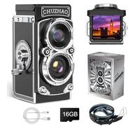 CHUZHAO - Cámara digital retro mini TLR vintage con visor a nivel de cintura, video FHD 1080P 12MP enfoque automático, vlogging con filtro blanco y negro 16GB