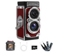 CHUZHAO - Mini cámara digital retro, estilo TLR vintage, cámara de vlogging de enfoque automático, compacta y portátil, tarjeta de 16 GB incluida, ideal para principiantes, adolescentes y adultos