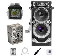 CHUZHAO - Mini cámara digital retro TLR estilo TLR con tarjeta de 16 GB, enfoque automático de 12 MP 1080P FHD, cámara de vlogging para principiantes, adolescentes y adultos, cámara de bolsillo