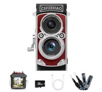 CHUZHAO - Mini cámara digital vintage, estilo TLR portátil, apunta y dispara, compacta, bolsillo pequeño, 1080P, FHD, video 12MP, enfoque automático, cámara de vlogging con tarjeta de 16 GB (rojo)