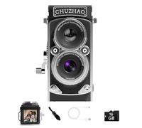 CHUZHAO - Mini cámara digital vintage, estilo TLR portátil, apunta y dispara, compacta, bolsillo pequeño, 1080P, FHD, video 12MP, enfoque automático, cámara de vlogging con tarjeta de 16 GB (negro)