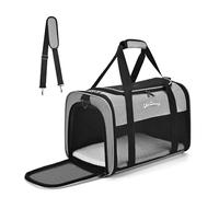 Chuzhong Transportador para gatos pequeños y medianos y cachorros de hasta 18 libras (gris), bolsa para gatos de lados suaves aprobada por aerolíneas, transportador de viaje plegable para mascotas