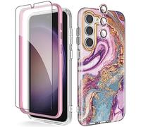 Chvelop Funda Samsung S23 5G con Parachoques&Protector Cámara&Protector Pantalla,Aesthetic TPU Funda S23 5G,Anti-Amarillo,Brillante,360 Antigolpes,Resistente Arañazos Purple Meteor Shower