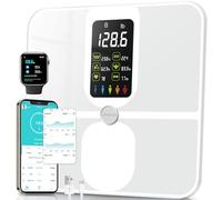 CHWARES Báscula de Baño, Bascula Inteligente Digital con Pantalla VA Grande, Báscula Peso Grasa Corporal Recargable, Bascula Analizadora de Composición Corporal con 15 Métricas, Blanco