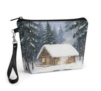 CHYDANY A Cabin in The Forest - Bolsa de maquillaje de piel sintética, bolsa de maquillaje con asa y cremallera, bolsa de cosméticos para madre, amigos y mujeres, 8.9 x 2.6 x 5.7 pulgadas