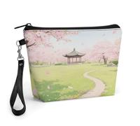 CHYDANY A Park with Cherry Blossoms in Full Bloom - Bolsa de maquillaje de piel sintética, bolsa de maquillaje con asa y cremallera, bolsa de cosméticos para madre, amigos y mujeres, 8.9 x 2.6 x 5.7