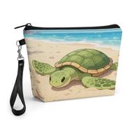 CHYDANY A Turtle Basking in The Sun - Bolsa de maquillaje de piel sintética, bolsa de maquillaje con asa y cremallera, bolsa de cosméticos para madre, amigos y mujeres, 8.9 x 2.6 x 5.7 pulgadas