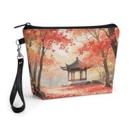 CHYDANY Ancient Pavilion in The Maple Forest - Bolsa de maquillaje de piel sintética, bolsa de maquillaje con asa y cremallera, bolsa de cosméticos para madre, amigos y mujeres, 8.9 x 2.6 x 5.7