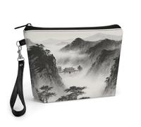 CHYDANY Ancient Temple in Mist - Bolsa de maquillaje de piel sintética, bolsa de maquillaje con asa y cremallera, bolsa de cosméticos para madre, amigos y mujeres, 8.9 x 2.6 x 5.7 pulgadas