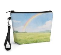 CHYDANY Bolsa de maquillaje Field Under The Rainbow After The Rain, piel sintética, bolsa de maquillaje con asa y cremallera, bolsa de cosméticos para madre, amigos y mujeres, 21 x 6 x 14 cm